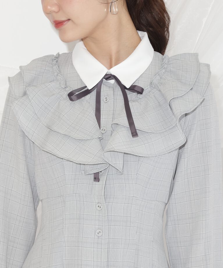 WILLSELECTION「配色襟ダブルフリルシャツワンピース」|ワンピース|
