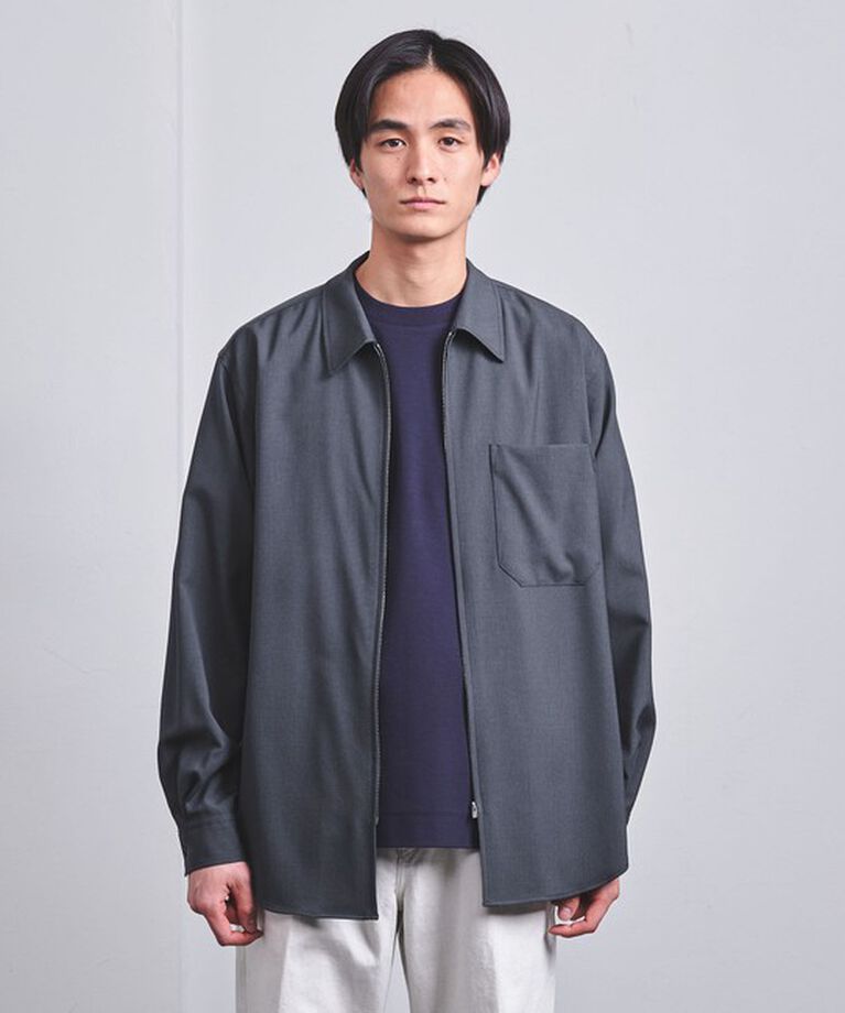 UNITED ARROWS「ウールトロピカル ジップ レギュラーカラー シャツ」|シャツ・ブラウス|DK.GRAY