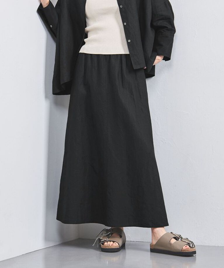 UNITED ARROWS「リネン フレア マキシスカート」|フレア|BLACK
