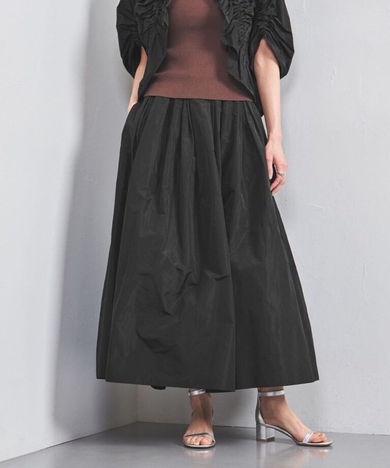 UNITED ARROWS「タフタ ボリュームギャザー スカート」|フレア|BLACK