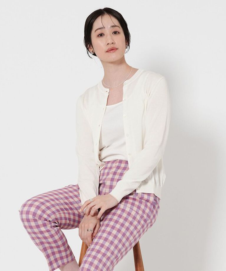 UNITED ARROWS「コットンシルク 18G クルーネック カーディガン」|カーディガン|OFF WHITE