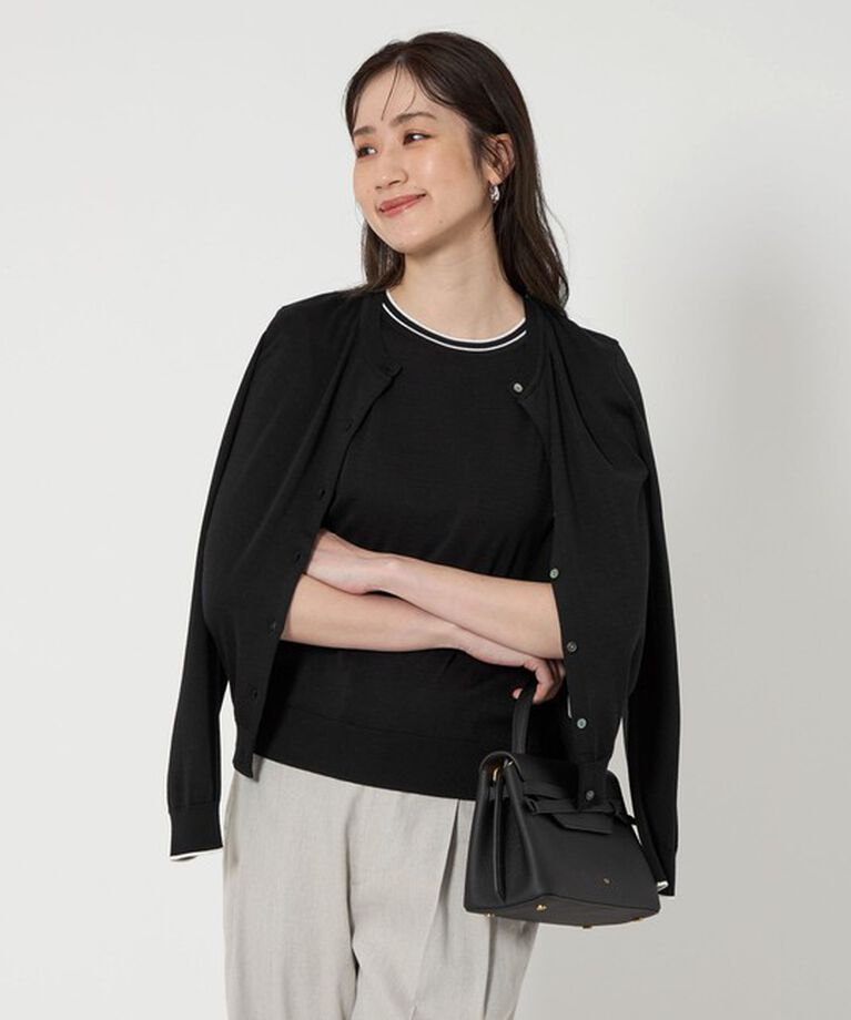 UNITED ARROWS「コットンシルク 18G クルーネック カーディガン」|カーディガン|BLACK