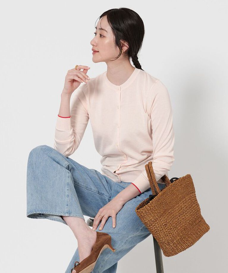UNITED ARROWS「コットンシルク 18G クルーネック カーディガン」|カーディガン|LT.PINK