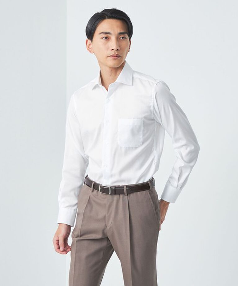UNITED ARROWS green label relaxing「コットン ヘリンボーン ワイドカラー ドレスシャツ -イージーアイロン-」|シャツ・ブラウス|WHITE