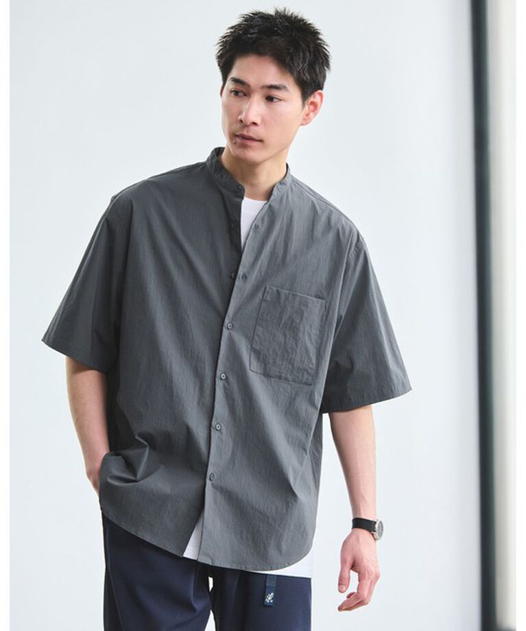 UNITED ARROWS green label relaxing「WONDER CLOTH バンドカラー 半袖 シャツ -ストレッチ・接触冷感・吸水速乾-」|シャツ・ブラウス|NAVY