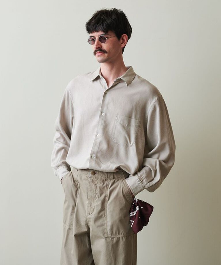 STEVEN ALAN「＜Steven Alan＞ ドレープ コードレーン レギュラーカラー シャツ  LOOSE」|シャツ・ブラウス|NATURAL