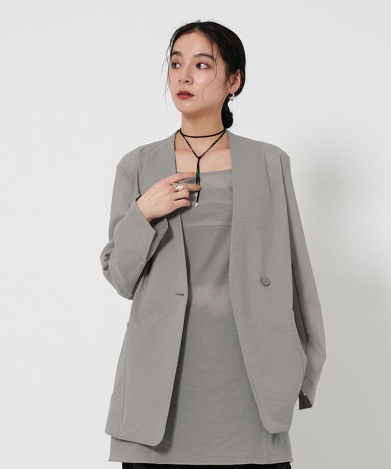 BEAUTY&YOUTH UNITED ARROWS「シアー ノーカラー ジャケット」|ノーカラージャケット|MD.GRAY