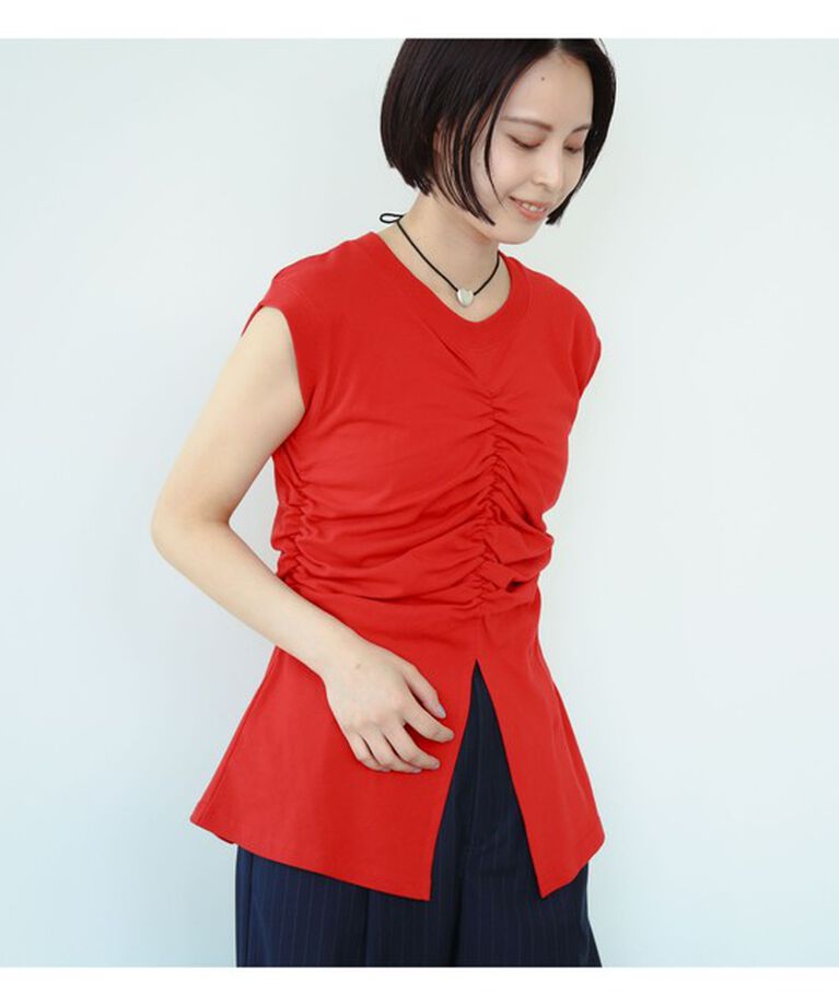 Ray BEAMS 「Ray BEAMS / ギャザー フロント ノースリーブ カットソー」|Tシャツ・カットソー|RED