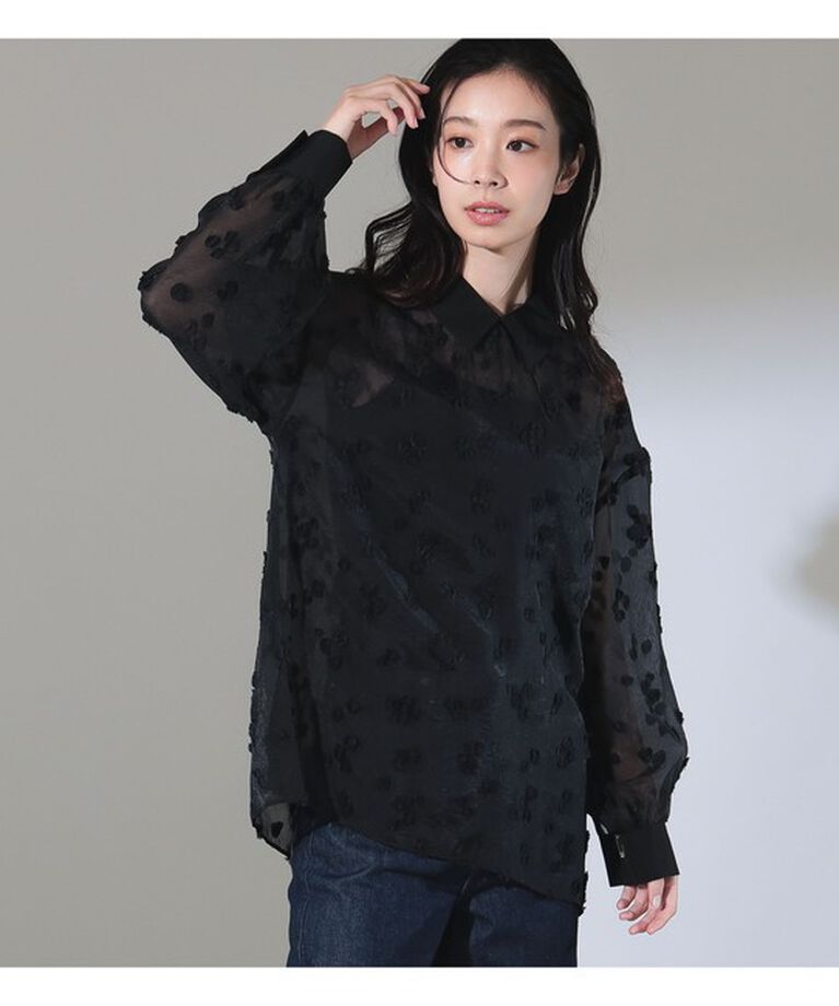 Demi-Luxe BEAMS 「シアーカット ジャガード ブラウス」|シャツ・ブラウス|BLACK