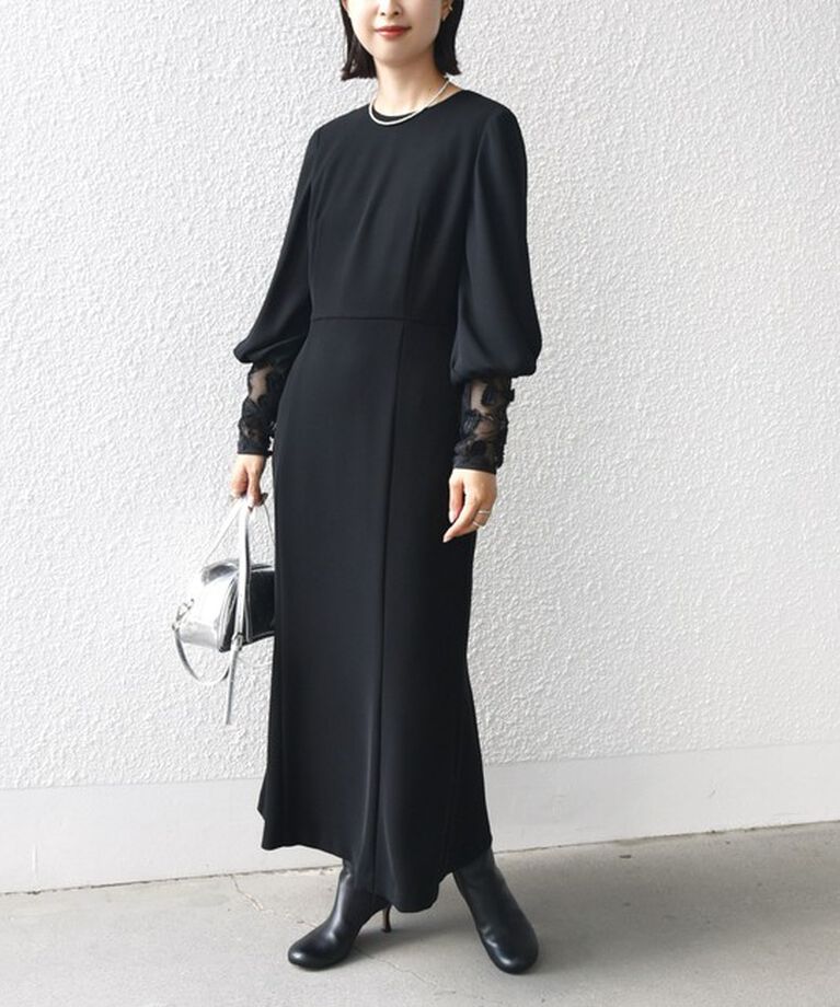 SHIPS for women「【SHIPS別注】kaene:〈セレモニー対応可〉ブラック フォーマル レース スリーブ ワンピース」|ワンピース|ブラック