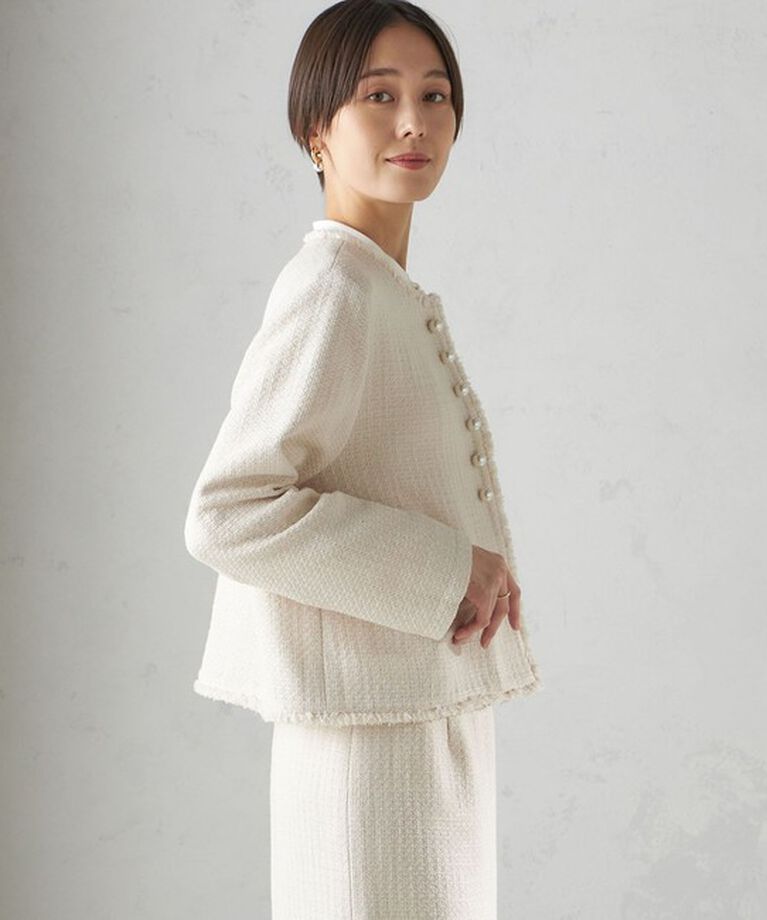SHIPS for women「〈セレモニー対応可〉スラブ ツイード ノーカラー ジャケット（セットアップ対応）」|ノーカラージャケット|