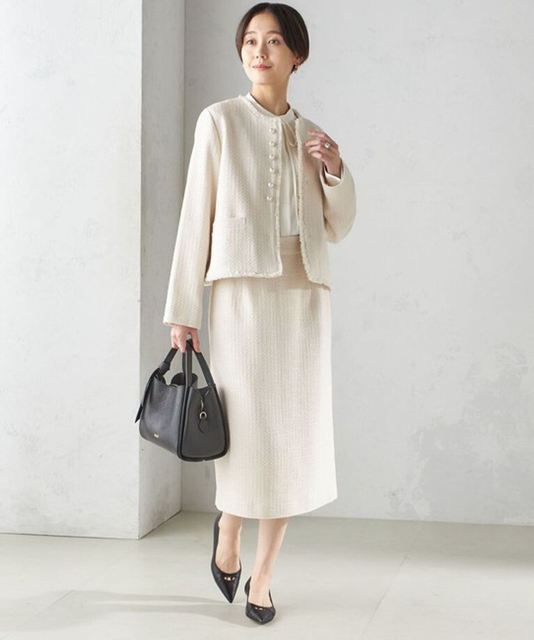SHIPS for women「〈セレモニー対応可〉スラブ ツイード ノーカラー ジャケット（セットアップ対応）」|ノーカラージャケット|