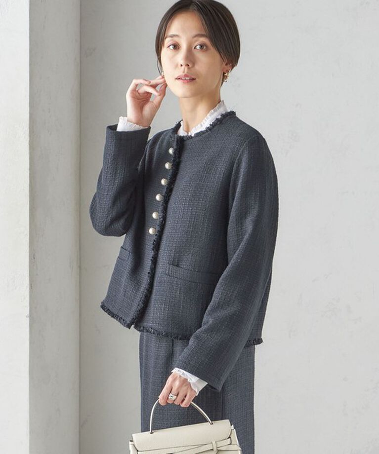 SHIPS for women「〈セレモニー対応可〉スラブ ツイード ノーカラー ジャケット（セットアップ対応）」|ノーカラージャケット|