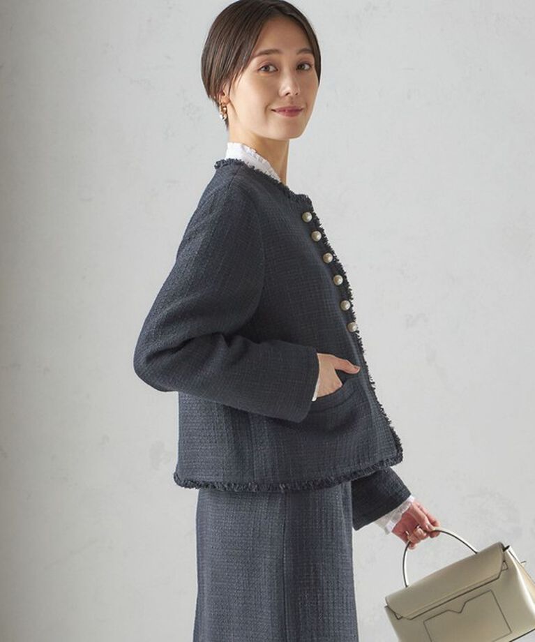 SHIPS for women「〈セレモニー対応可〉スラブ ツイード ノーカラー ジャケット（セットアップ対応）」|ノーカラージャケット|