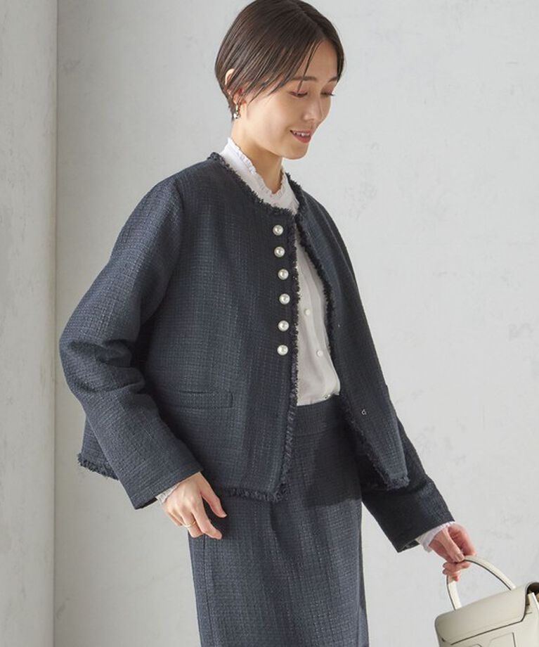 SHIPS for women「〈セレモニー対応可〉スラブ ツイード ノーカラー ジャケット（セットアップ対応）」|ノーカラージャケット|