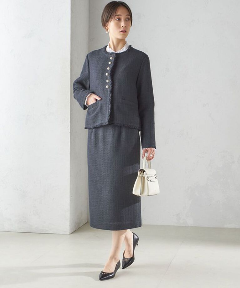 SHIPS for women「〈セレモニー対応可〉スラブ ツイード ノーカラー ジャケット（セットアップ対応）」|ノーカラージャケット|