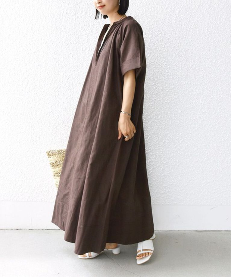 SHIPS for women「Fanaka:〈手洗い可能〉Vネック カフタン ロング ワンピース」|ワンピース|