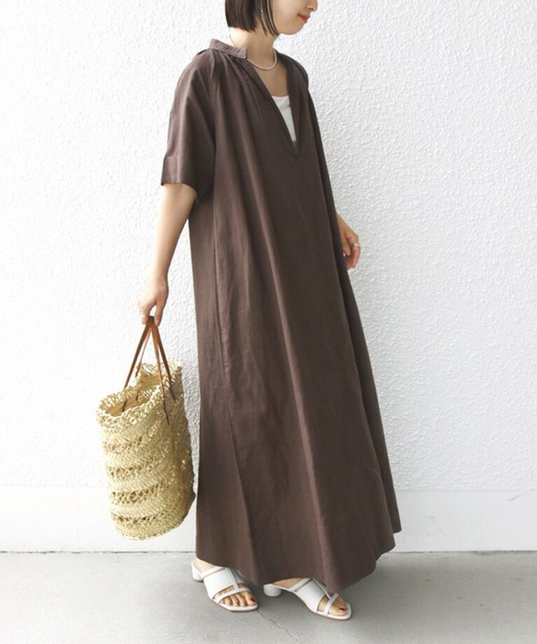 SHIPS for women「Fanaka:〈手洗い可能〉Vネック カフタン ロング ワンピース」|ワンピース|