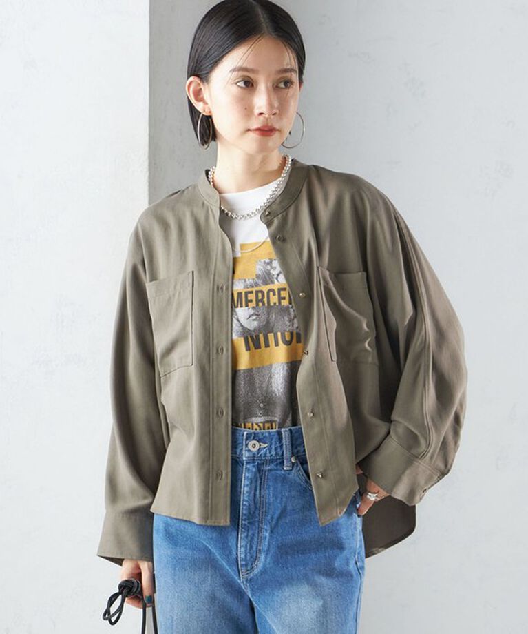 SHIPS for women「〈手洗い可能〉バンドカラー ショート 羽織り シャツ」|シャツ・ブラウス|
