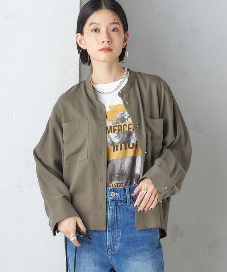 SHIPS for women「〈手洗い可能〉バンドカラー ショート 羽織り シャツ」|シャツ・ブラウス|