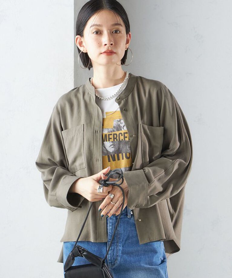 SHIPS for women「〈手洗い可能〉バンドカラー ショート 羽織り シャツ」|シャツ・ブラウス|