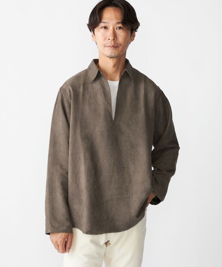 SHIPS「BENCH MARKING SHIRT: スキッパー ポリエステル フェイクスエード シャツ」|シャツ・ブラウス|グレー