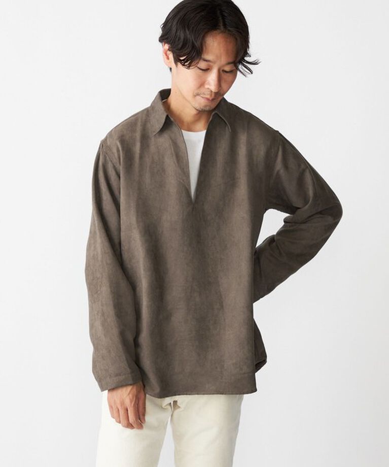 SHIPS「BENCH MARKING SHIRT: スキッパー ポリエステル フェイクスエード シャツ」|シャツ・ブラウス|