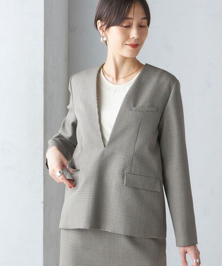 SHIPS for women「ウール混 チェック プルオーバー ジャケット（セットアップ対応）」|その他|ベージュ