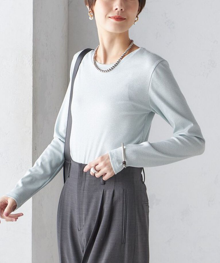 SHIPS for women「〈洗濯機可能〉シャイニー ストレッチ クルーネック カットソー」|Tシャツ・カットソー|ライトブルー