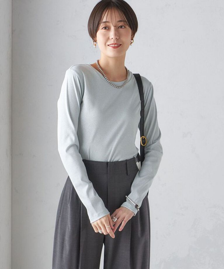 SHIPS for women「〈洗濯機可能〉シャイニー ストレッチ クルーネック カットソー」|Tシャツ・カットソー|