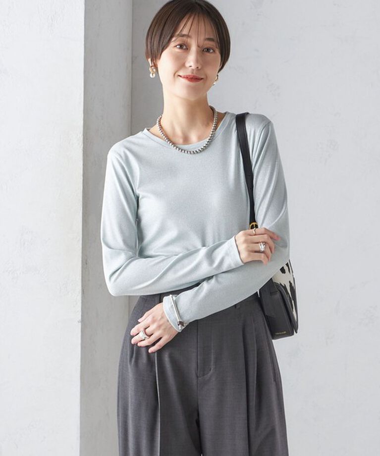 SHIPS for women「〈洗濯機可能〉シャイニー ストレッチ クルーネック カットソー」|Tシャツ・カットソー|