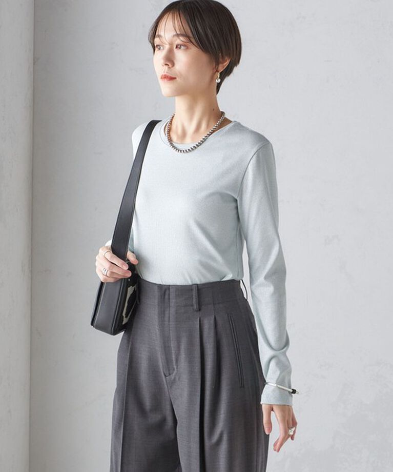 SHIPS for women「〈洗濯機可能〉シャイニー ストレッチ クルーネック カットソー」|Tシャツ・カットソー|