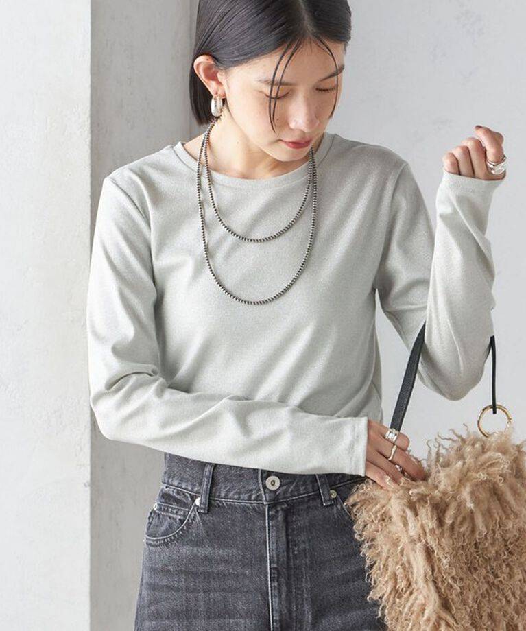 SHIPS for women「〈洗濯機可能〉シャイニー ストレッチ クルーネック カットソー」|Tシャツ・カットソー|シルバー