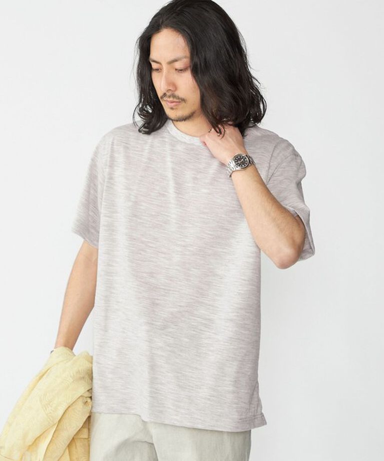 SHIPS「SHIPS: リネン ライク スラブ ショートスリーブ Tシャツ」|Tシャツ・カットソー|ライトグレー