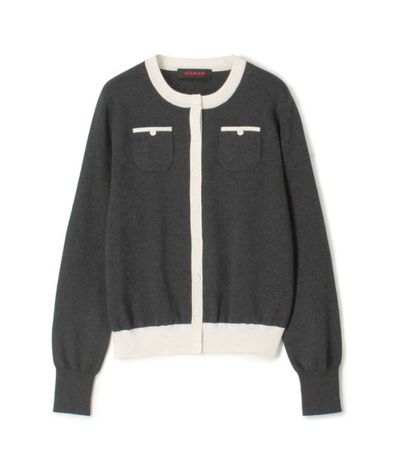 CABaN「CABaN コットンカシミヤ バイカラークルーネックカーディガン」|カーディガン|16 グレー系