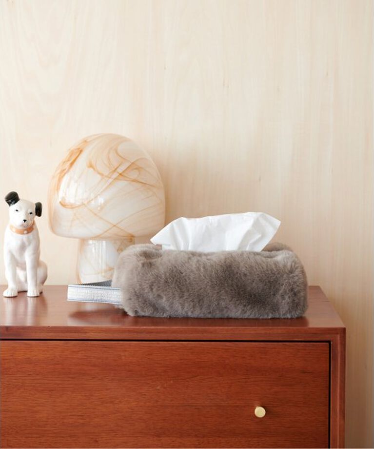 journal standard Furniture「24F1 TISSUE BOX CASE FUR　フェイクファー ティッシュボックス」|ダストボックス|グレー