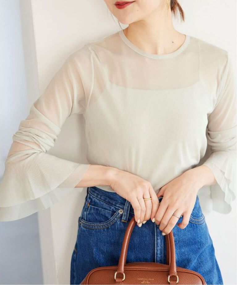 SLOBE IENA「《追加》ラッフルスリーブチュールプルオーバー」|Tシャツ・カットソー|