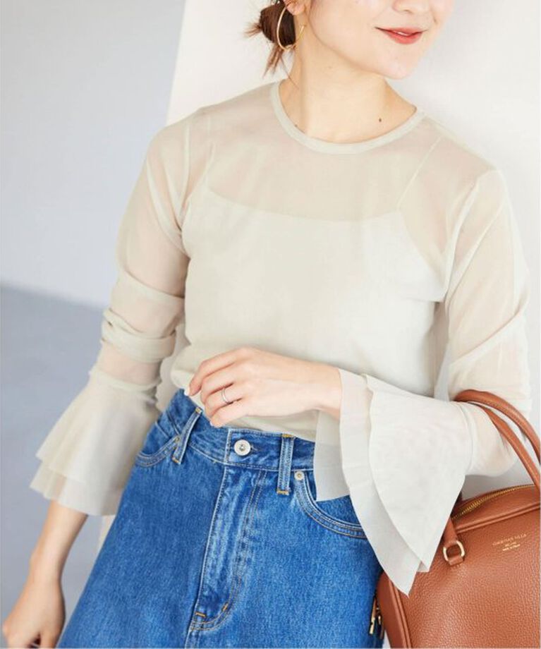 SLOBE IENA「《追加》ラッフルスリーブチュールプルオーバー」|Tシャツ・カットソー|