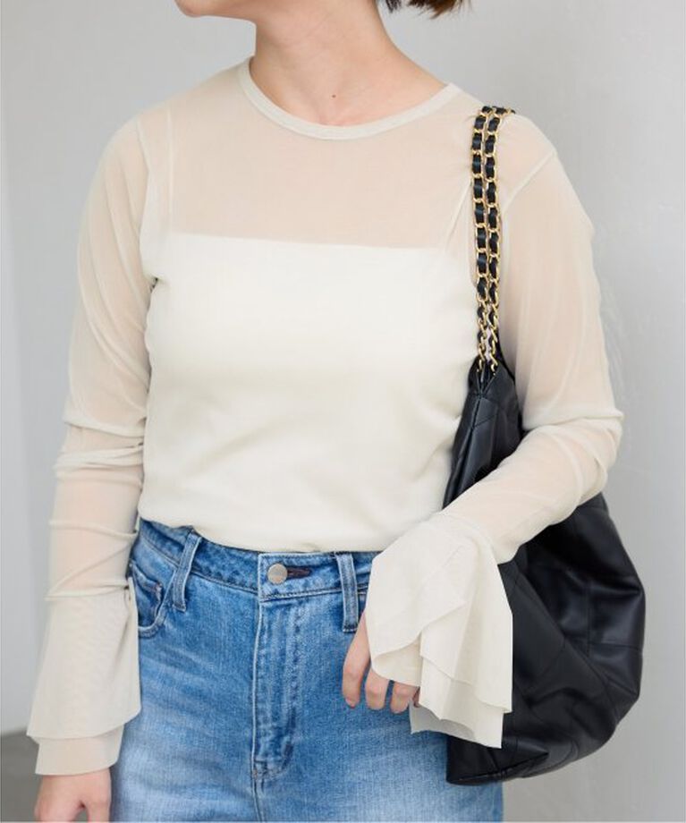 SLOBE IENA「《追加》ラッフルスリーブチュールプルオーバー」|Tシャツ・カットソー|