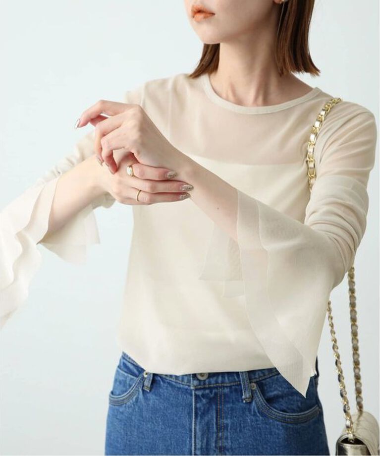 SLOBE IENA「《追加》ラッフルスリーブチュールプルオーバー」|Tシャツ・カットソー|