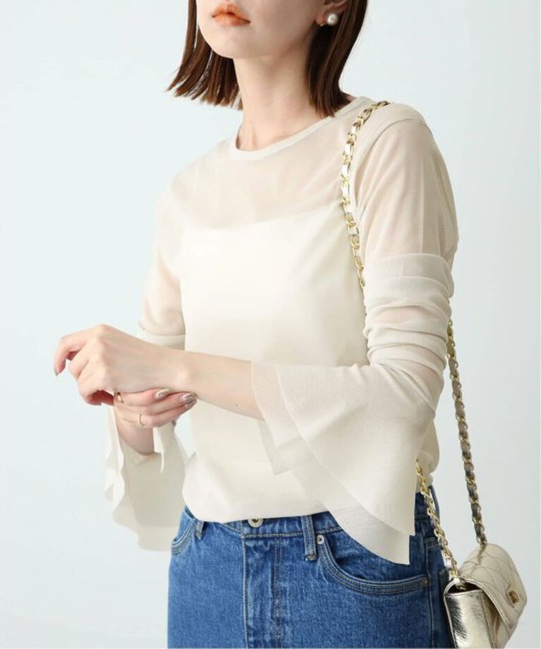 SLOBE IENA「《追加》ラッフルスリーブチュールプルオーバー」|Tシャツ・カットソー|