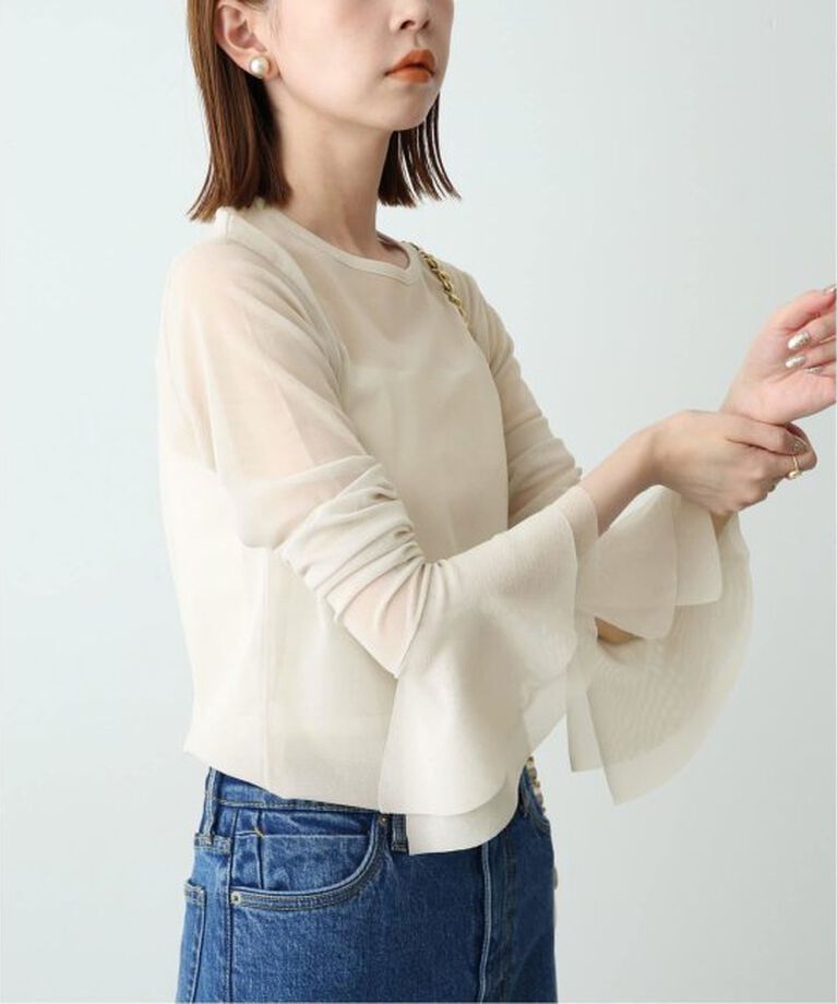 SLOBE IENA「《追加》ラッフルスリーブチュールプルオーバー」|Tシャツ・カットソー|