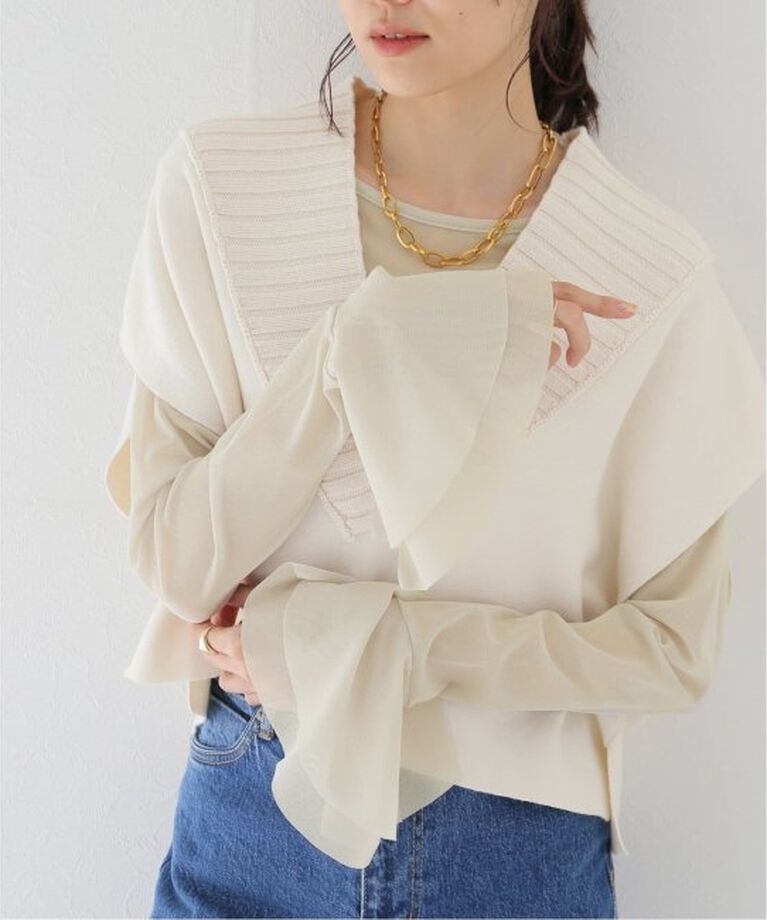 SLOBE IENA「《追加》ラッフルスリーブチュールプルオーバー」|Tシャツ・カットソー|