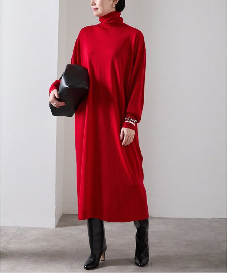 VERMEIL par iena「glowwool ニットタートルワンピース」|ワンピース|レッド