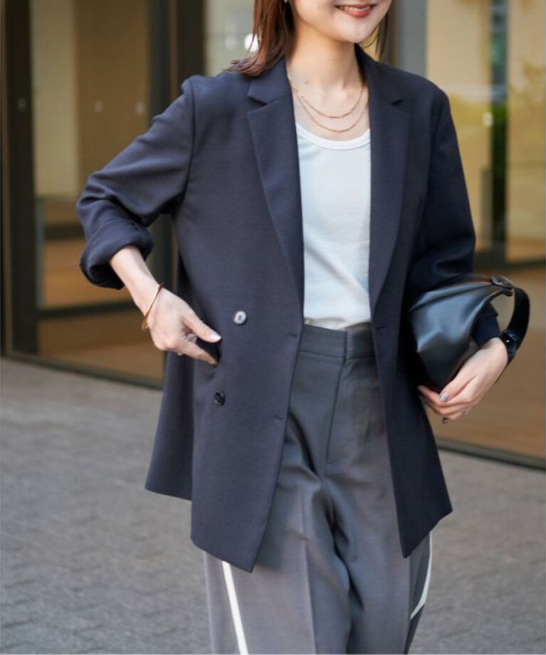SLOBE IENA「《追加》リネンライクダブルブレストジャケット」|その他|ネイビー