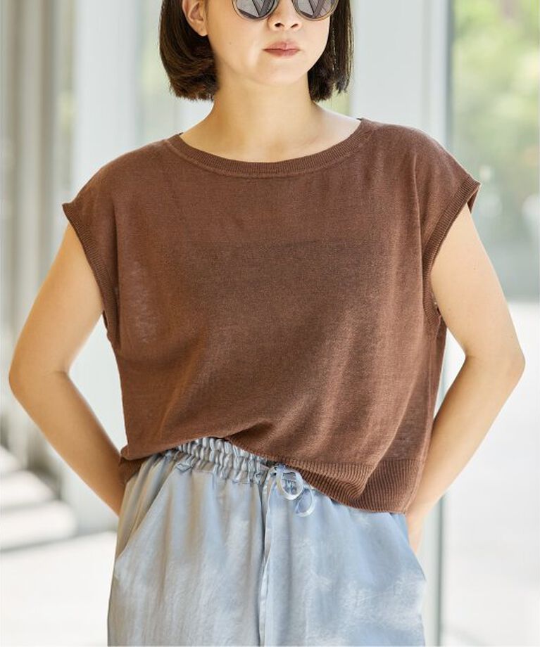 IENA LA BOUCLE「IENA LA BOUCLE Linen フレンチスリーブプルオーバー」|ニット・セーター|ブラウン