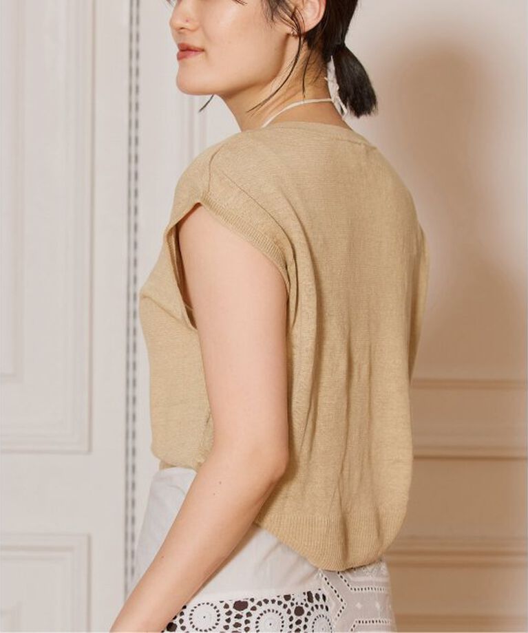 IENA LA BOUCLE「IENA LA BOUCLE Linen フレンチスリーブプルオーバー」|ニット・セーター|ベージュ