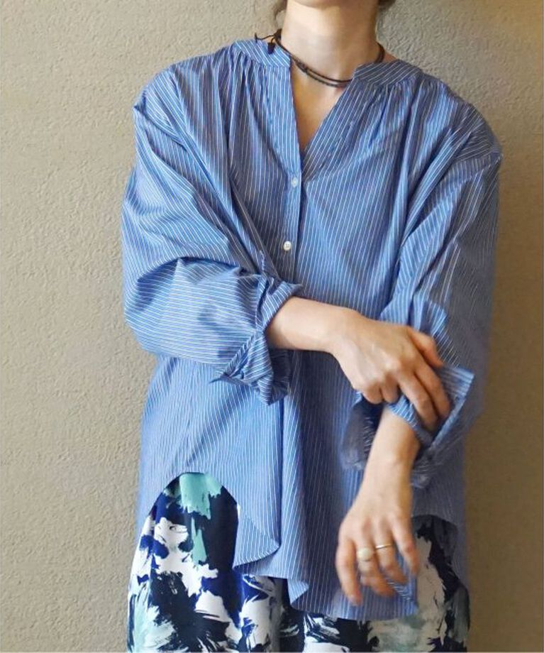 journal standard luxe「タイプクロス ギャザーブラウス」|シャツ・ブラウス|ブルー