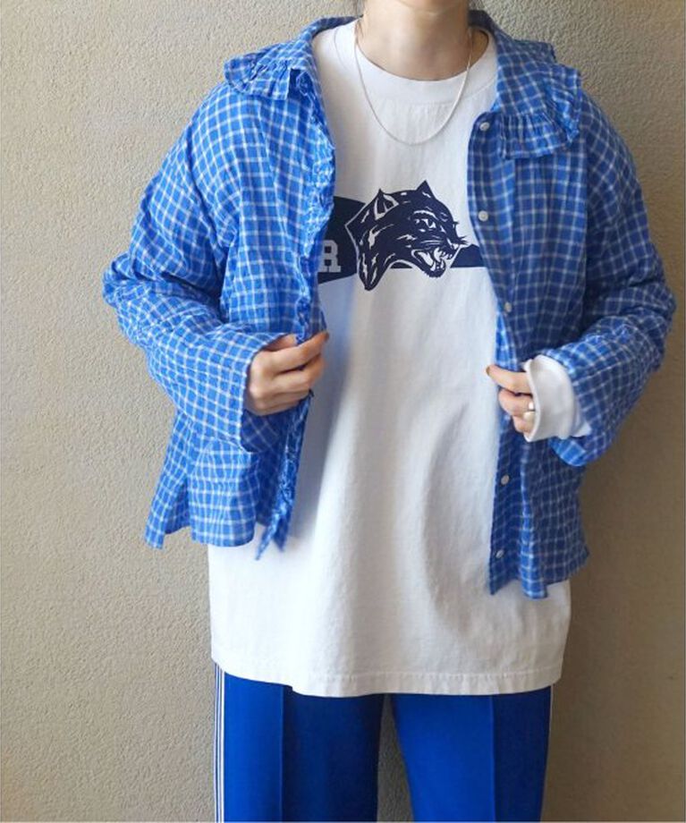 journal standard luxe「シャーリングローン フリルブラウス」|シャツ・ブラウス|ブルー