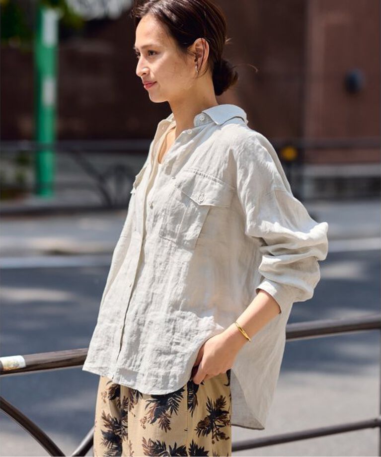 FRAMeWORK「LINEN WORK シャツ」|シャツ・ブラウス|グレーA